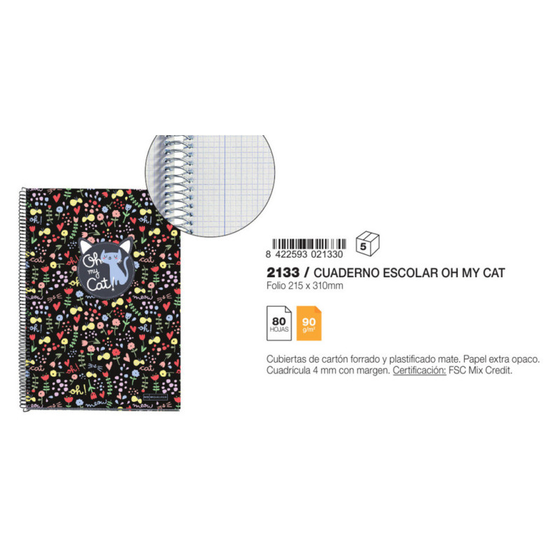 CUADERNO DEC FOLIO 80H 90G MIQUELRIUS20 OH MY CAT CUADRO 4*4 2133 (5)