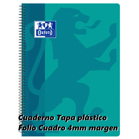 CUADERNO ENRI OXFORD SCHOOL TAPA PLASTICO FOLIO 80H 4*4 AQUA 400079662