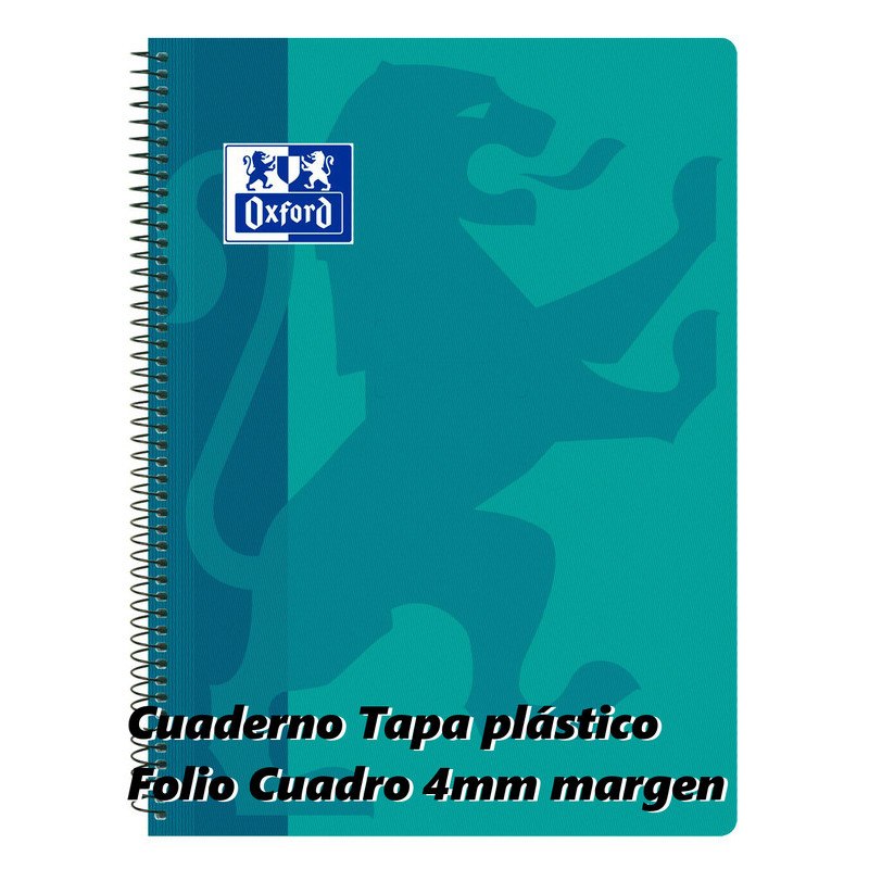 CUADERNO ENRI OXFORD SCHOOL TAPA PLASTICO FOLIO 80H 4*4 AQUA 400079662