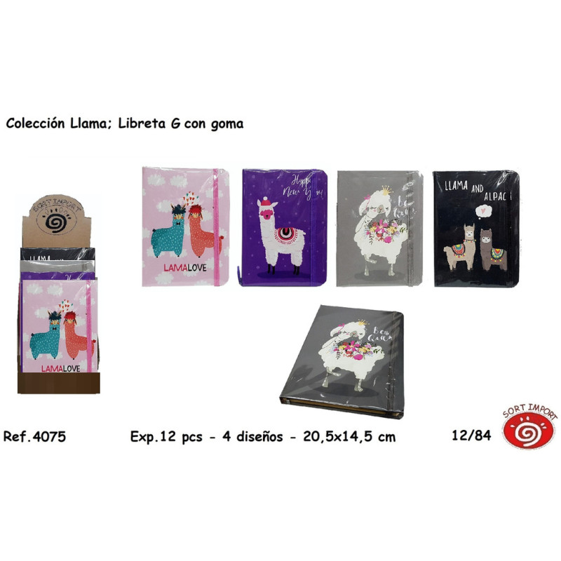 LIBRETA DEC LLAMA 20,5*14,5CM 4MOD SURTIDOS 4075 (12) SORT