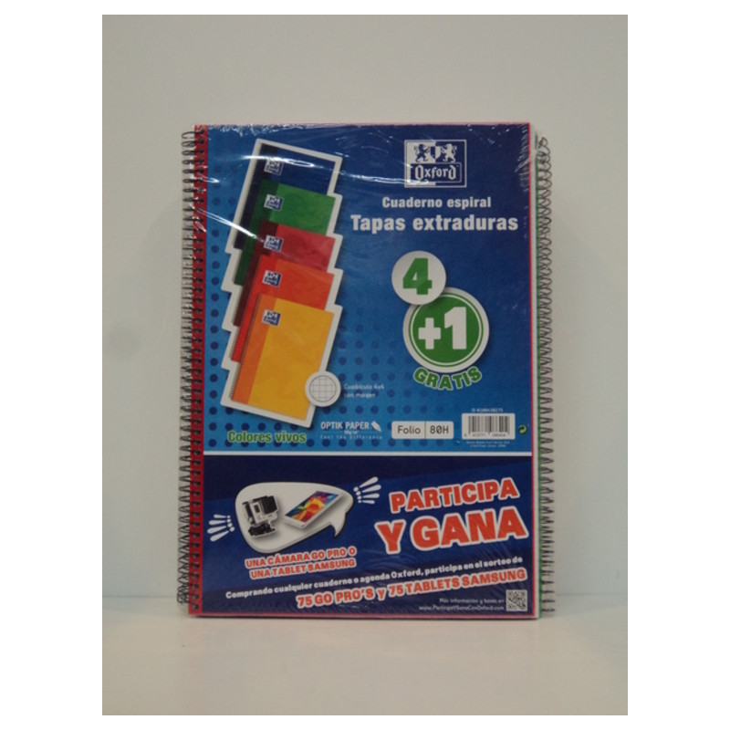 CUADERNO ENRI OXFORD SCHOOL TAPA EXTRA FOLIO 80H 4*4  PACK 4+1 400122761