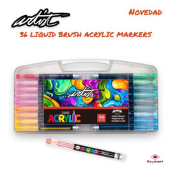 ROTULADOR ACRILICO PINCEL ALEX BOG LIQUID BRUSH MALETA REGALO 36 COLORES AB-0666