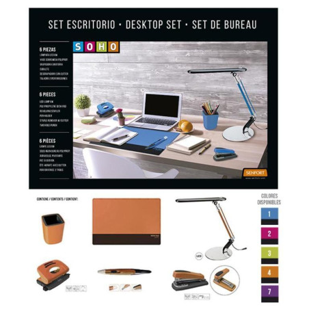 JUEGO OFICINA SENFORT19 SOHO 6 PIEZAS C/FLEXO COLOR NARANJA 20894