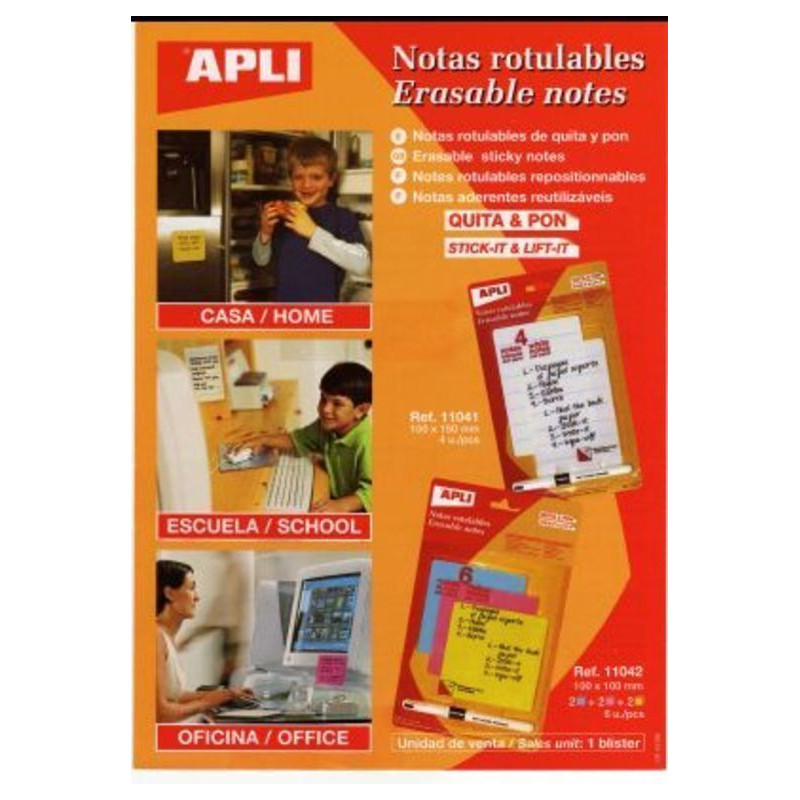 BLOC NOTAS ADHESIVO VELLEDA  APLI 10*10 COLORES PTE 6U. + ROTULADOR 11042 ^