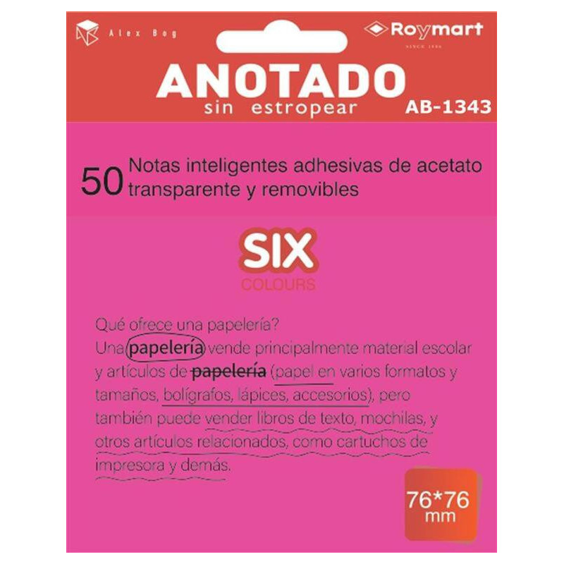 BLOC NOTAS ADHESIVO REMOVIBLE 76*76 50H ACETATO ROSA ALEX BOG AB-1343 UNIDAD