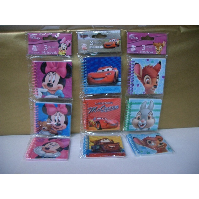 BLOC NOTAS DEC CUADRADO ESPIRAL DISNEY SET/3U 4 MOD. ANI083 ^