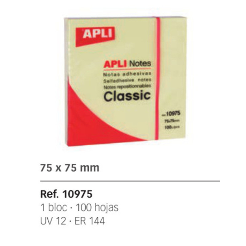BLOC NOTAS ADHESIVO APLI 75*75 PTE 12U