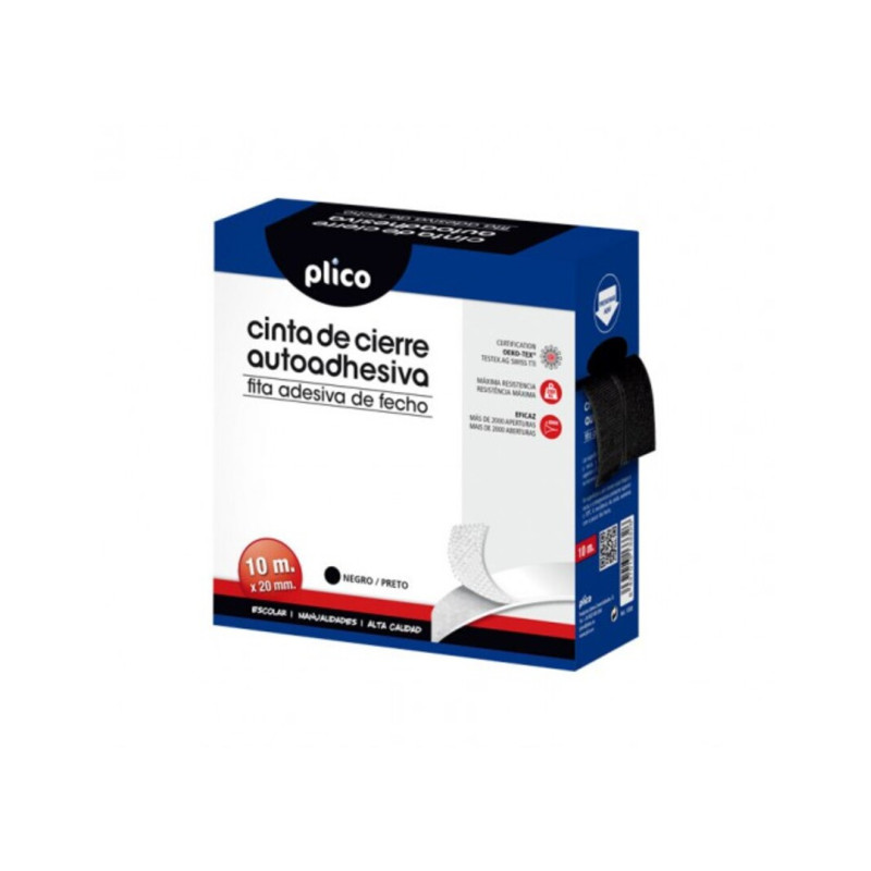 CINTA VELCRO PLICO ADHESIVA NEGRO 20MM*10M CAJA 13332