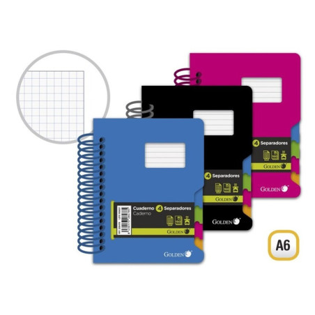 CUADERNO GOLDEN TAPA PLASTICO A-6 C/SEPARADORES 160H 90G 328478 POESSA (12)