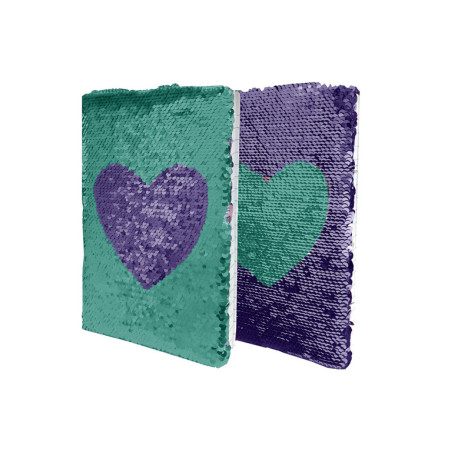 CUADERNO A5 80H DMM TAPA LENTEJUELAS LILA VERDE DMM0053 LV