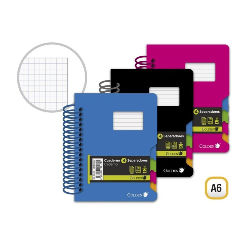 CUADERNO GOLDEN TAPA PLASTICO A-6 C/SEPARADORES 160H 90G 328478 POESSA (12)