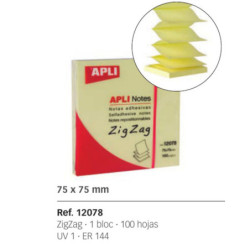 BLOC NOTAS ADHESIVO APLI 75*75 ZIG-ZAG 100H PTE 12U 12078