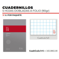 CUADERNILLO 5 HOJAS CUADRO 5*5 ESCOLOFI PTE 10U 165080200