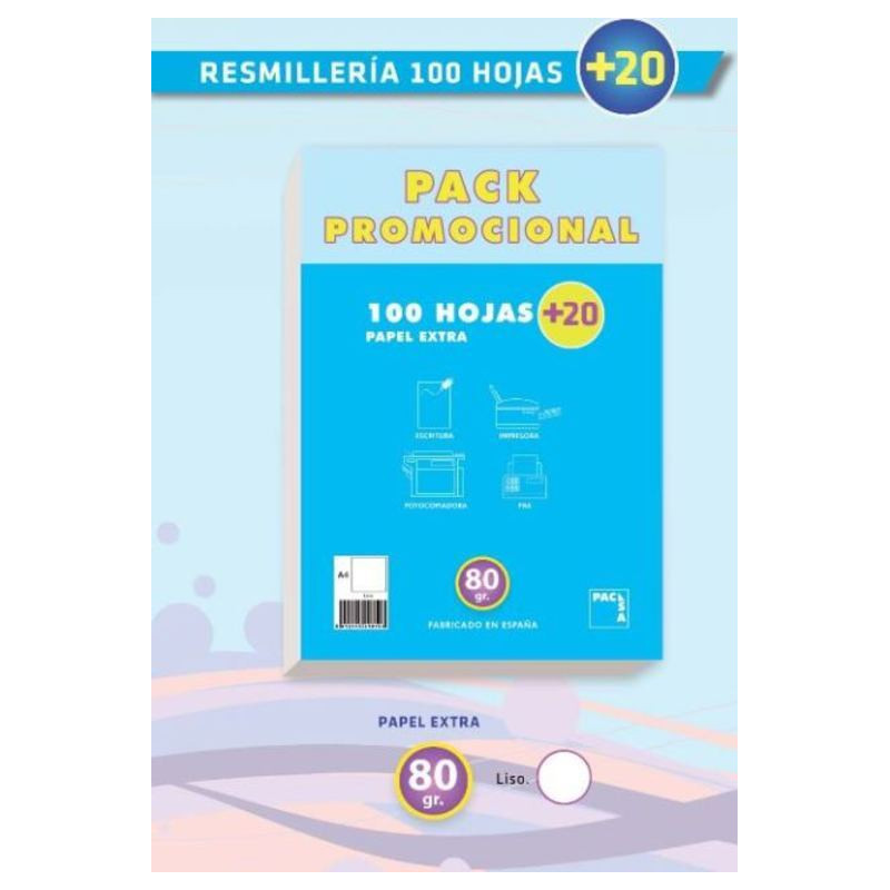PAQUETE REPRO A-4 80G PACSA PAPEL EXTRA LISO 100H+20H PROMOCION 21280