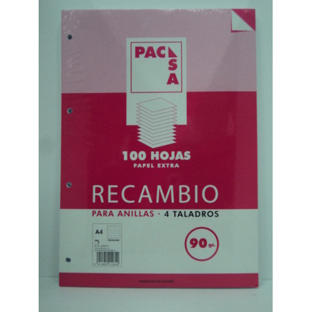 RECAMBIO PACSA A-4 90GR 100H 4 TALADROS HORIZONTAL MARGEN 21262