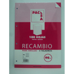 RECAMBIO PACSA A-4 90GR 100H 4 TALADROS MILIMETRADO MARGEN 21274