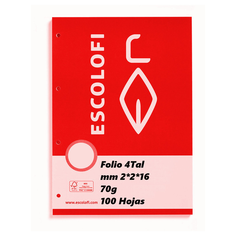 RECAMBIO ESCOLOFI FOLIO  4TAL 100H MM 2*2*16 110036504