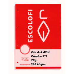 RECAMBIO ESCOLOFI A4  4TAL 100H CUADROS 5*5 110037104