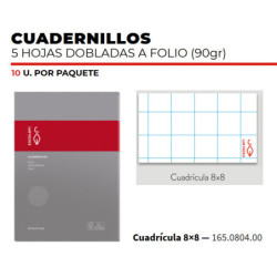 CUADERNILLO 5 HOJAS CUADRO 8*8 ESCOLOFI PTE 10U 165080400