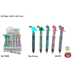 BOLIGRAFO MULTICOLOR 6 COLORES SORT SERIE DINOSAURIOS C/LUZ 5305 (36)