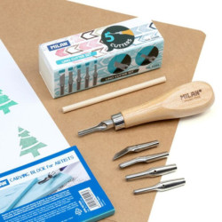 CUTTER PARA LINOLEO SET CAJITA CON 5 PUNTAS MILAN 61054