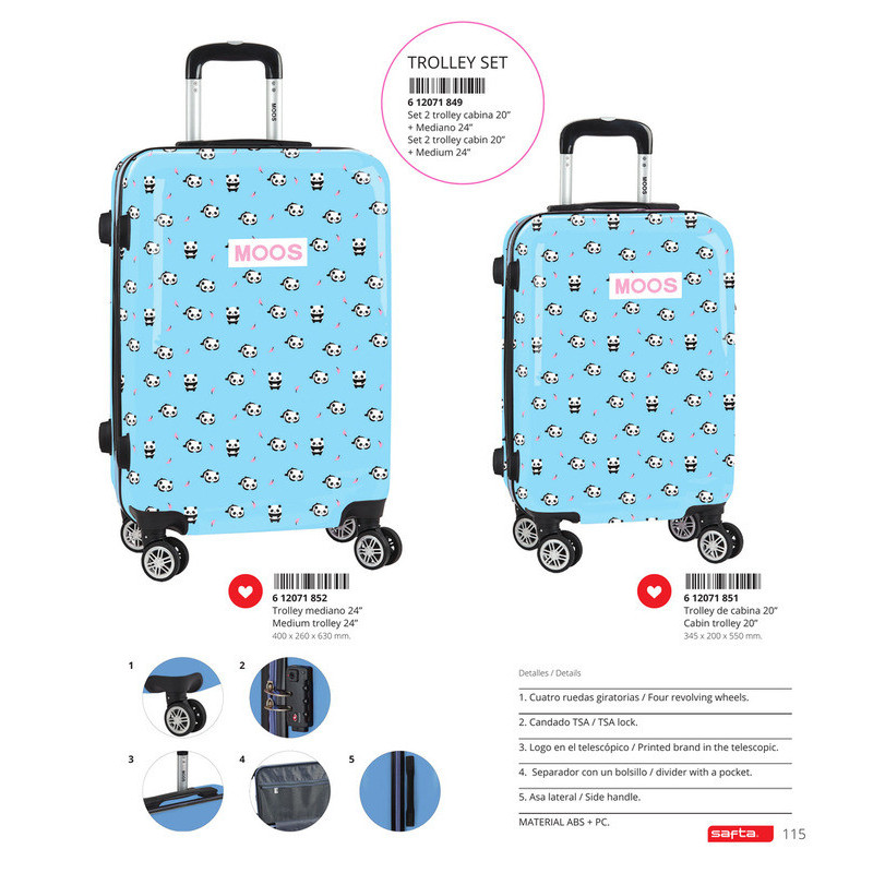SET 2 TROLLEYS CABINA 20"+ MEDIANO 24" MOOS "PANDA" 612071849 63*40 SAFTA22