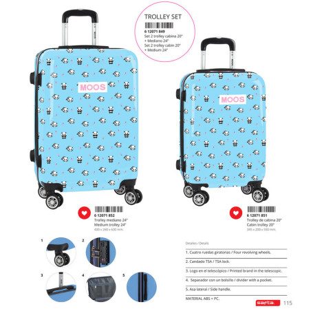 SET 2 TROLLEYS CABINA 20"+ MEDIANO 24" MOOS "PANDA" 612071849 63*40 SAFTA22