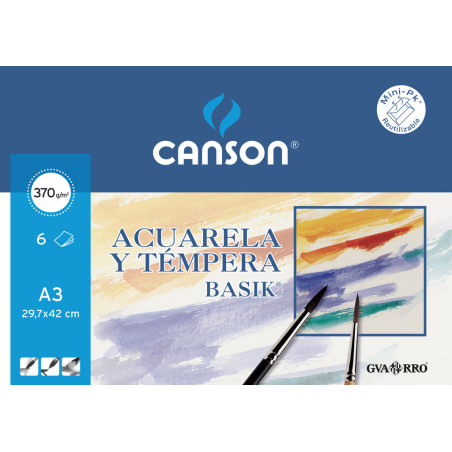 PAPEL CANSON BASIK MINIPACK 370G ACUARELA A-3 6H C 200 402 393