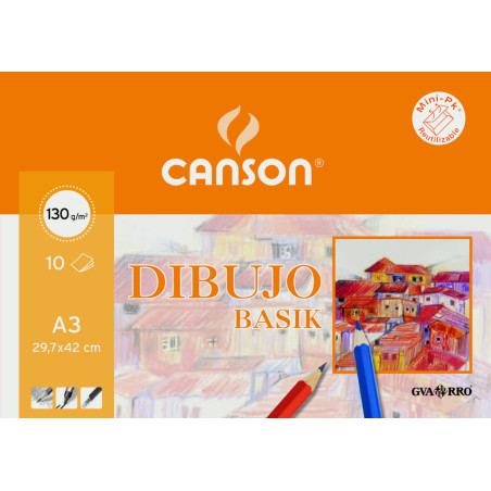 PAPEL CANSON BASIK MINIPACK 130G A-3N 29,7*42 LISO 10H  C 200 403 159