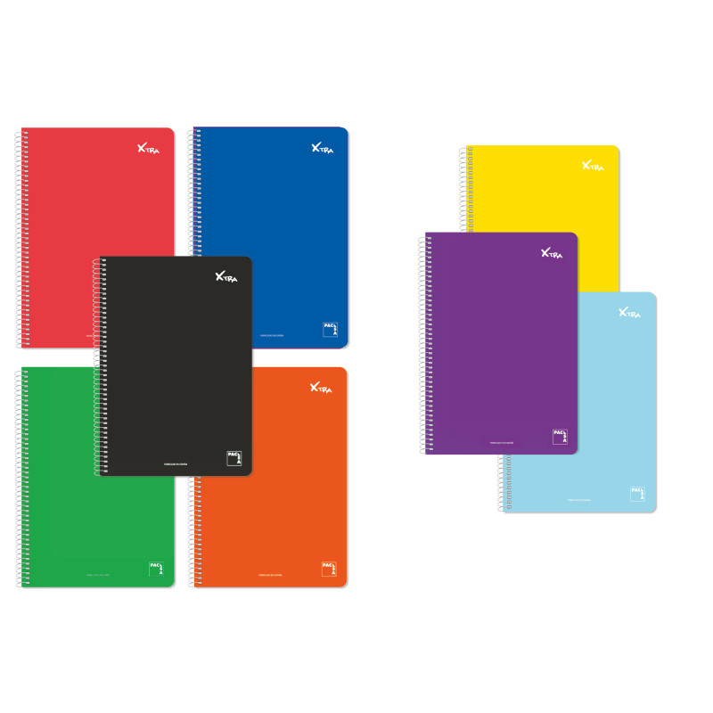 CUADERNO XTRA CUARTO 80HJ 63G HORIZONTAL MRG T/CONTRACOLADA 8 COL SURTIDOS PACSA