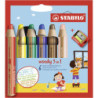 LAPICEROS COLOR STABILO WOODY 3 EN 1 6UDS SURTIDOS + SACAPUNTAS