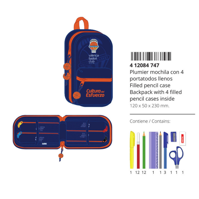 PLUMIER MOCHILA C/4 PORT. LLENOS VALENCIA BASKET SAFTA26 412084747 23X12 UNIDAD
