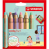 LAPICEROS COLOR STABILO WOODY 3 EN 1 PASTEL 6UDS SURTIDOS + SACAPUNTAS