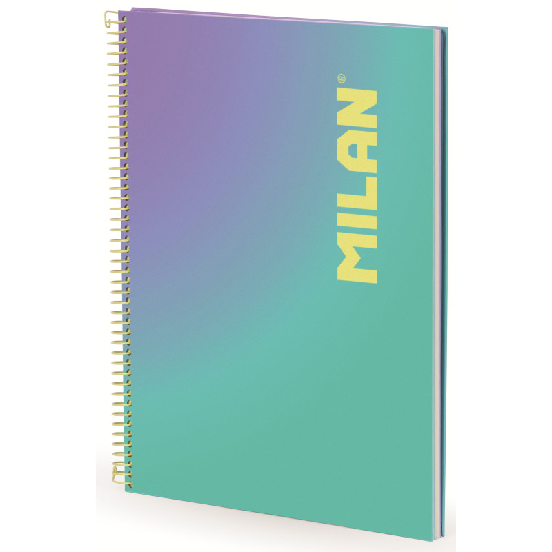 CUADERNO A4 CON ESPIRAL Y TAPA DURA PAPEL CUADRICULADO 90 HOJAS DE 95 GR COLECCIÓN SUNSET TURQUESA MILAN