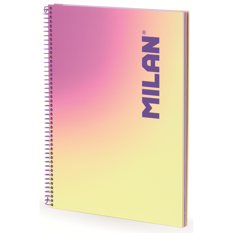 CUADERNO A4 CON ESPIRAL Y TAPA DURA PAPEL CUADRICULADO 90 HOJAS DE 95 GR COLECCIÓN SUNSET AMARILLO MILAN