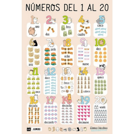 POSTER LAMINA DIDACTICA NUMEROS DEL 1 AL 20 CASTELLANO LPE274 ERIK