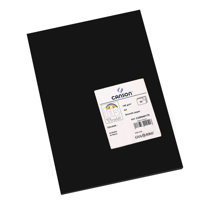 CARTULINA CANSON GUARRO IRIS A-4 NEGRO 38 185G PTE 50U 200040179