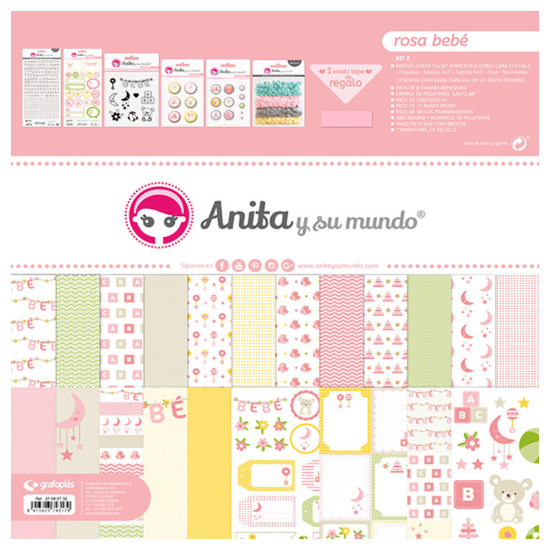 CARTULINA GRAFOPLAS ANITA KIT SCRAP2 COLECCION ROSA BEBE 17 37080732