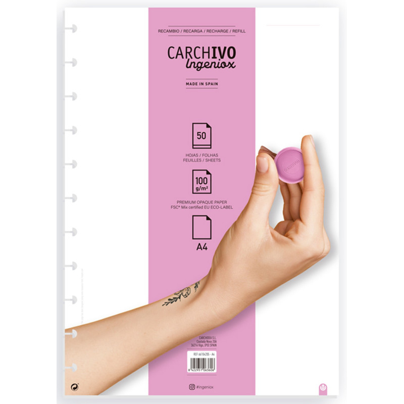 RECAMBIO CUADERNO INGENIOX A4 50 HOJAS LISO CARCHIDEA