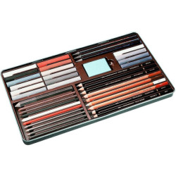 LAPIZ KOH-I-NOOR CAJA METAL 39 PIEZAS GRAFITO PURO, TIZA, DIFUMINO Y BORRADOR GIOCONDA 8891 MCH