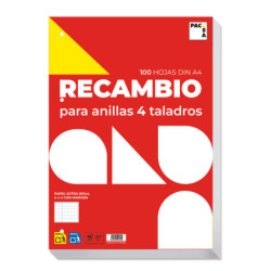 RECAMBIO FOLIO 100HJ MULTITALADRO CUADRO 4MM MRG 90G PACSA