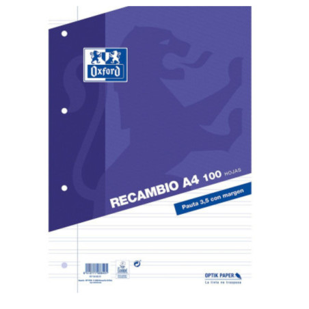 RECAMBIO A4 100H RAYA 3,5 MRG LILA 4T OXFORD