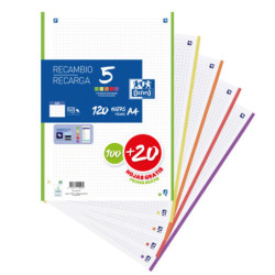 RECAMBIO 100+20H A4 5X5 5 COLORES DE BANDA VIVOS - PROMO OXFORD