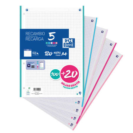 RECAMBIO 100+20H A4 5X5 5 COLORES DE BANDA PASTEL - PROMO OXFORD