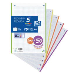 RECAMBIO 200+50H A4 5X5 5 COLORES DE BANDA VIVOS - PROMO OXFORD
