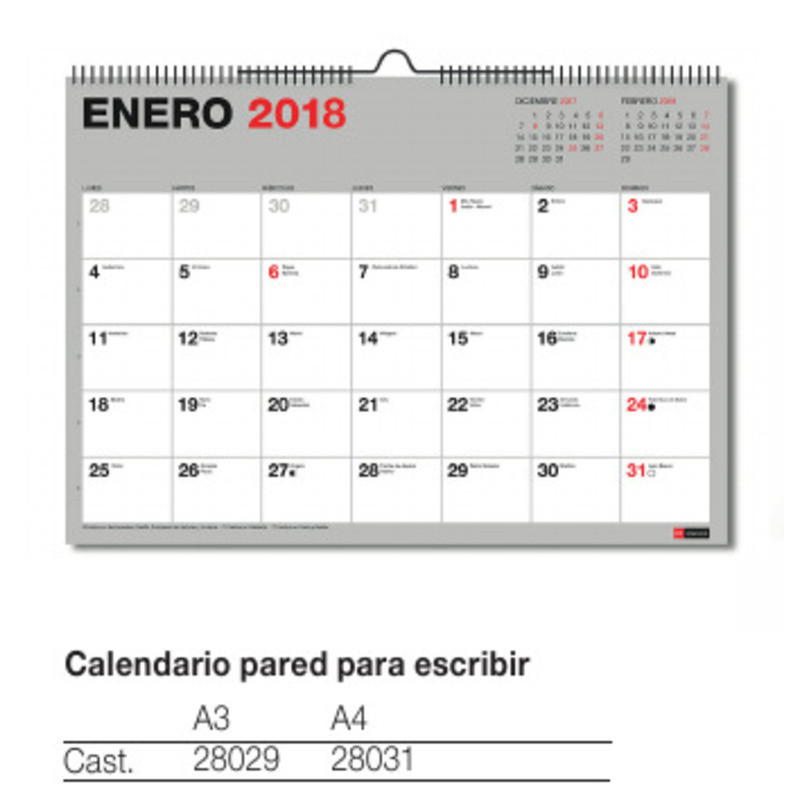CALENDARIO MIQUELRIUS18 A-3 PARA ESCRIBIR C/ADHESIVOS 28029