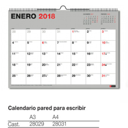 CALENDARIO MIQUELRIUS18 A-3 PARA ESCRIBIR C/ADHESIVOS 28029