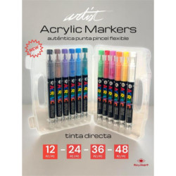 ROTULADOR ACRILICO PINCEL ALEX BOG LIQUID BRUSH MALETA REGALO 12 COLORES AB-0664