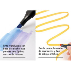 ROTULADOR DOBLE PUNTA PROFESIONAL MARKERS ESTUCHE 12 COLORES PASTEL AB-0713 ALEX BOG
