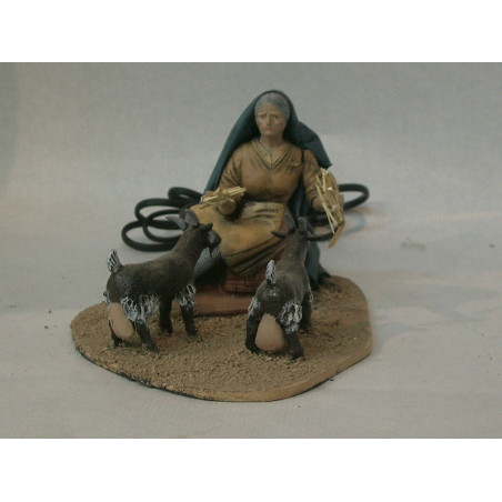 VIEJA CON CABRAS LIENZADA 14CM CON MOVIMIENTO 000217 ^